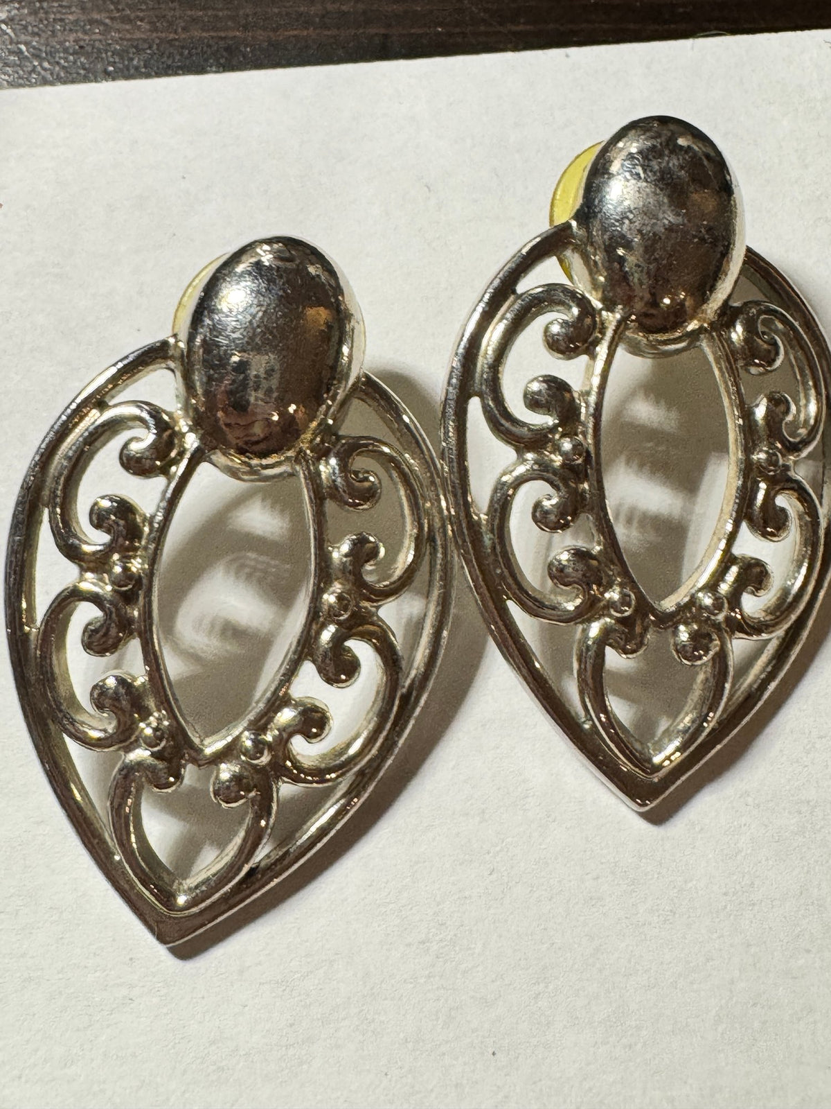 Silver-Tone Filigree Scroll Drop · Statement Clip-On Earrings — photo 2