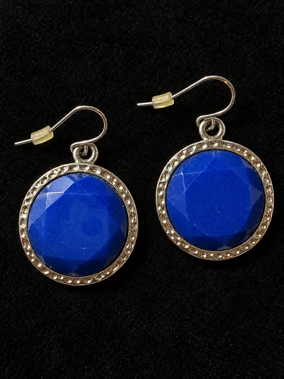 Round Dangle Earrings · Royal Blue Faceted Glass · Silver-Tone