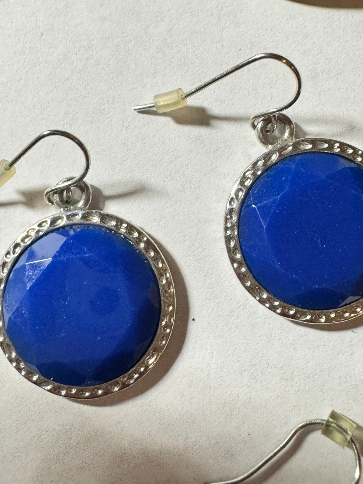 Round Dangle Earrings · Royal Blue Faceted Glass · Silver-Tone — photo 2