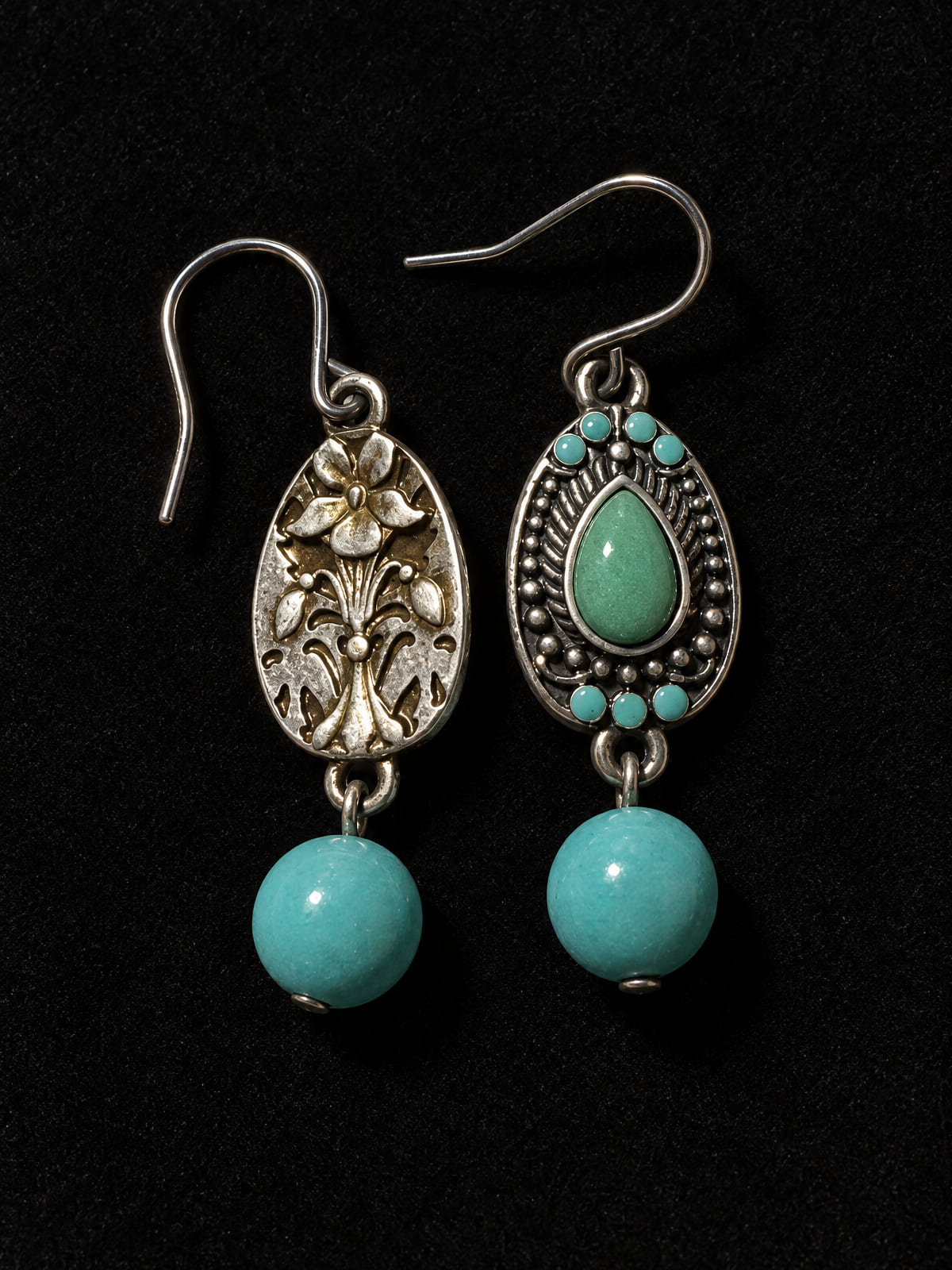 Dangle Earrings · Boho Silver-Tone · Turquoise-Color Bead Drop