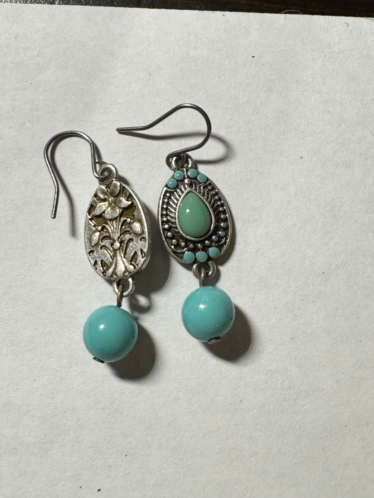 Dangle Earrings · Boho Silver-Tone · Turquoise-Color Bead Drop — photo 2