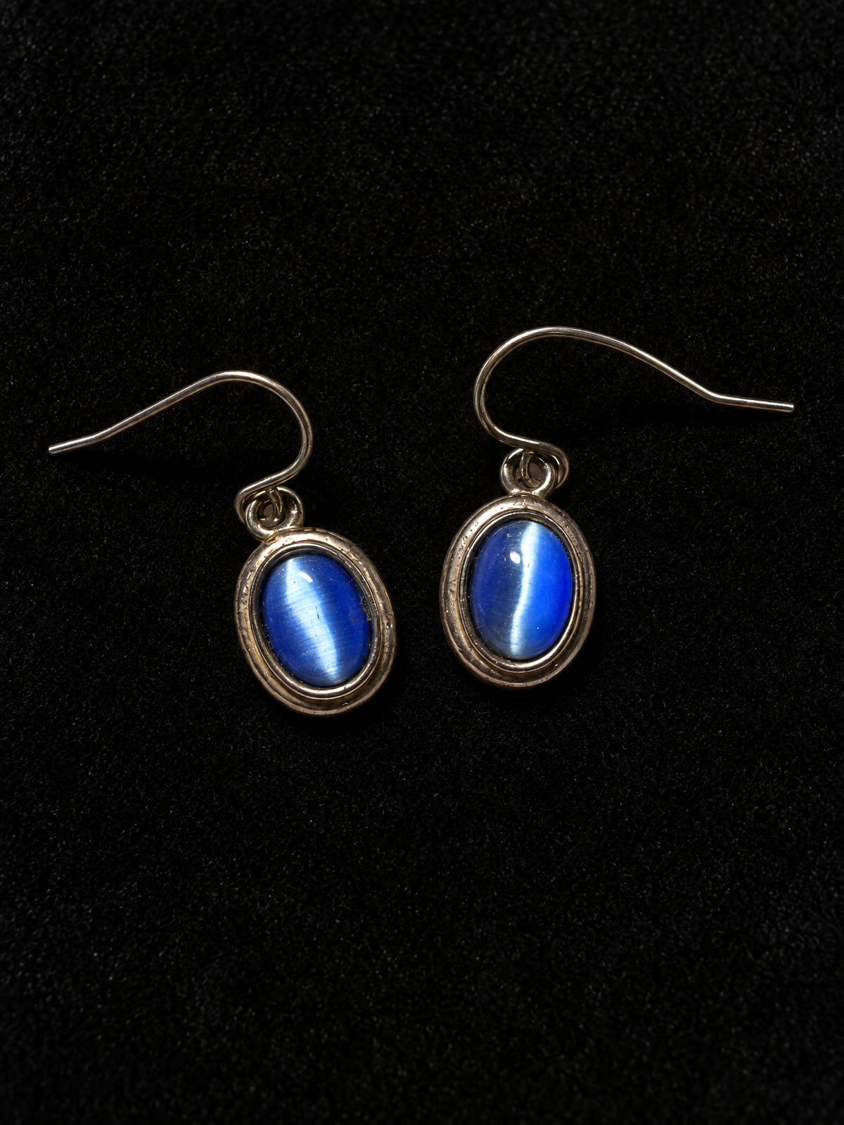 Dangle Earrings · Blue Cat's-Eye Glass · Silver-Tone Fish-Hook