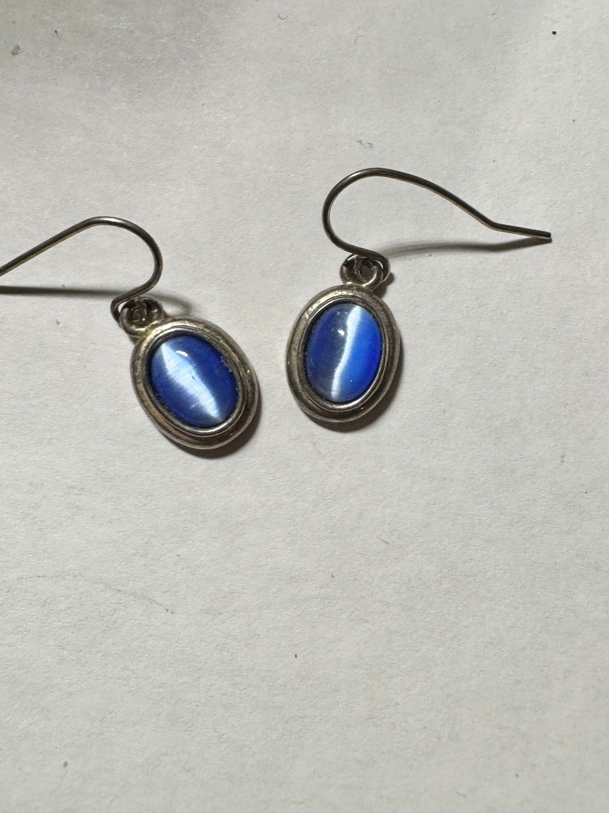 Dangle Earrings · Blue Cat's-Eye Glass · Silver-Tone Fish-Hook — photo 2