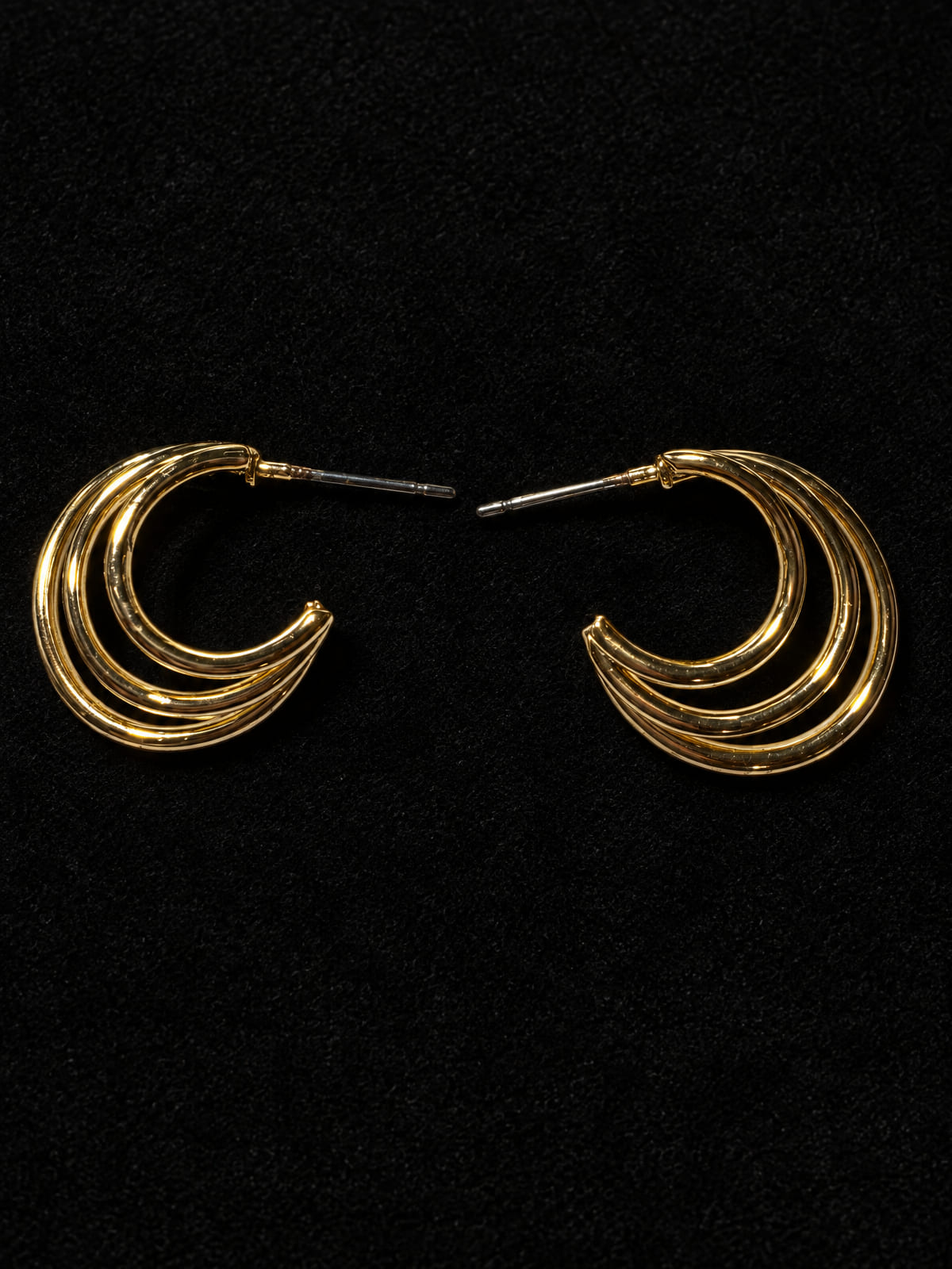 Triple Hoop Earrings · Gold-Tone Post-Back · Layered Crescent