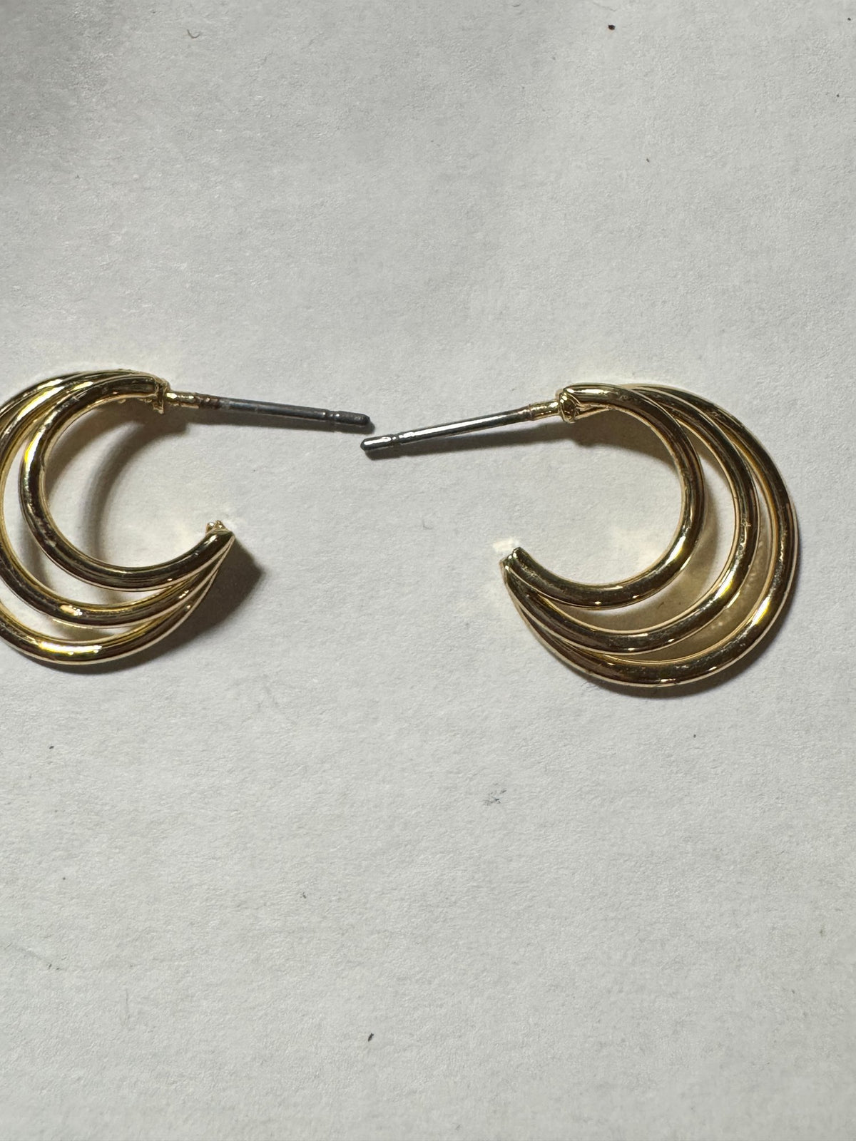Triple Hoop Earrings · Gold-Tone Post-Back · Layered Crescent — photo 2