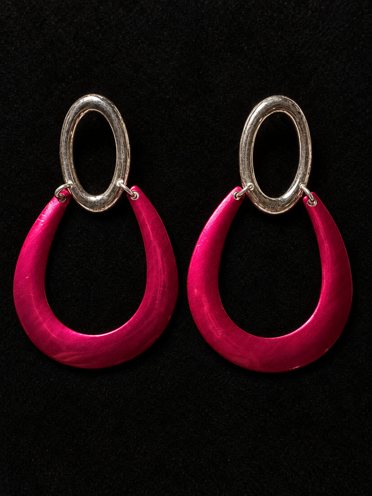 Hoop Drop Earrings · Fuchsia & Silver-Tone · Bold Statement