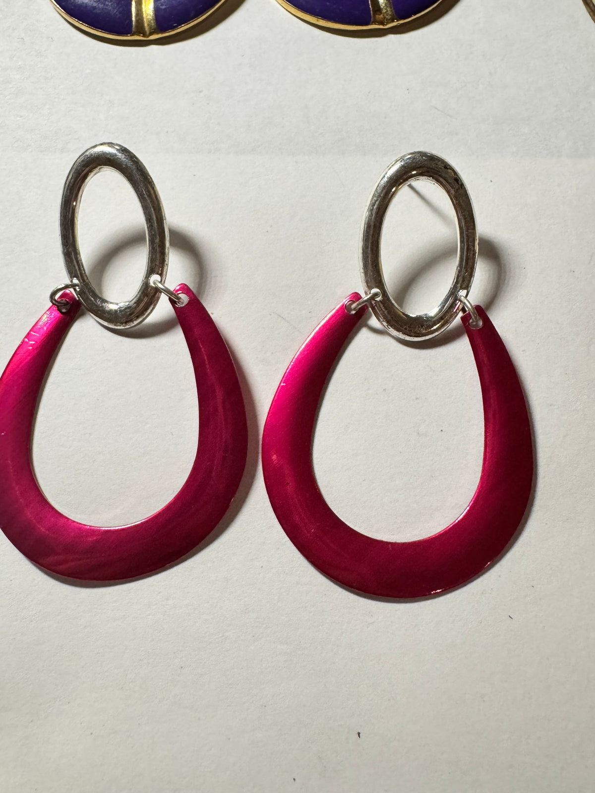 Hoop Drop Earrings · Fuchsia & Silver-Tone · Bold Statement — photo 2