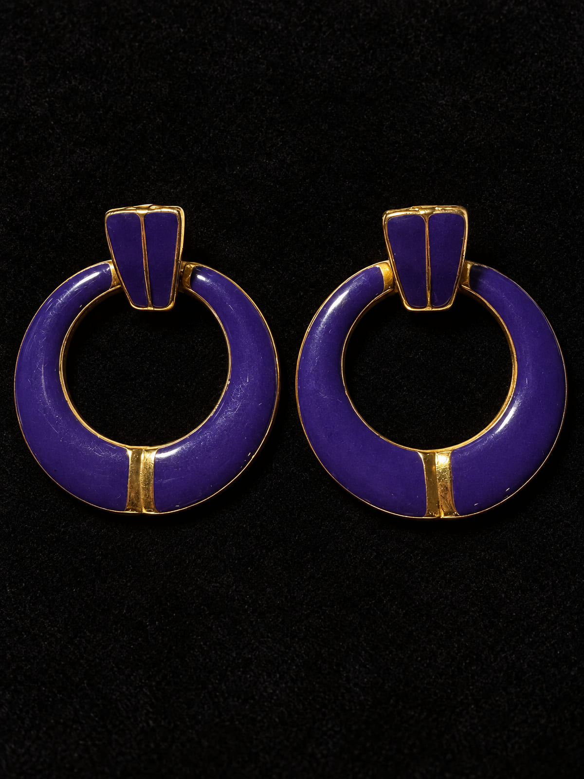 Purple Enamel Hoop Earrings · Mod-style · Gold-Tone Statement