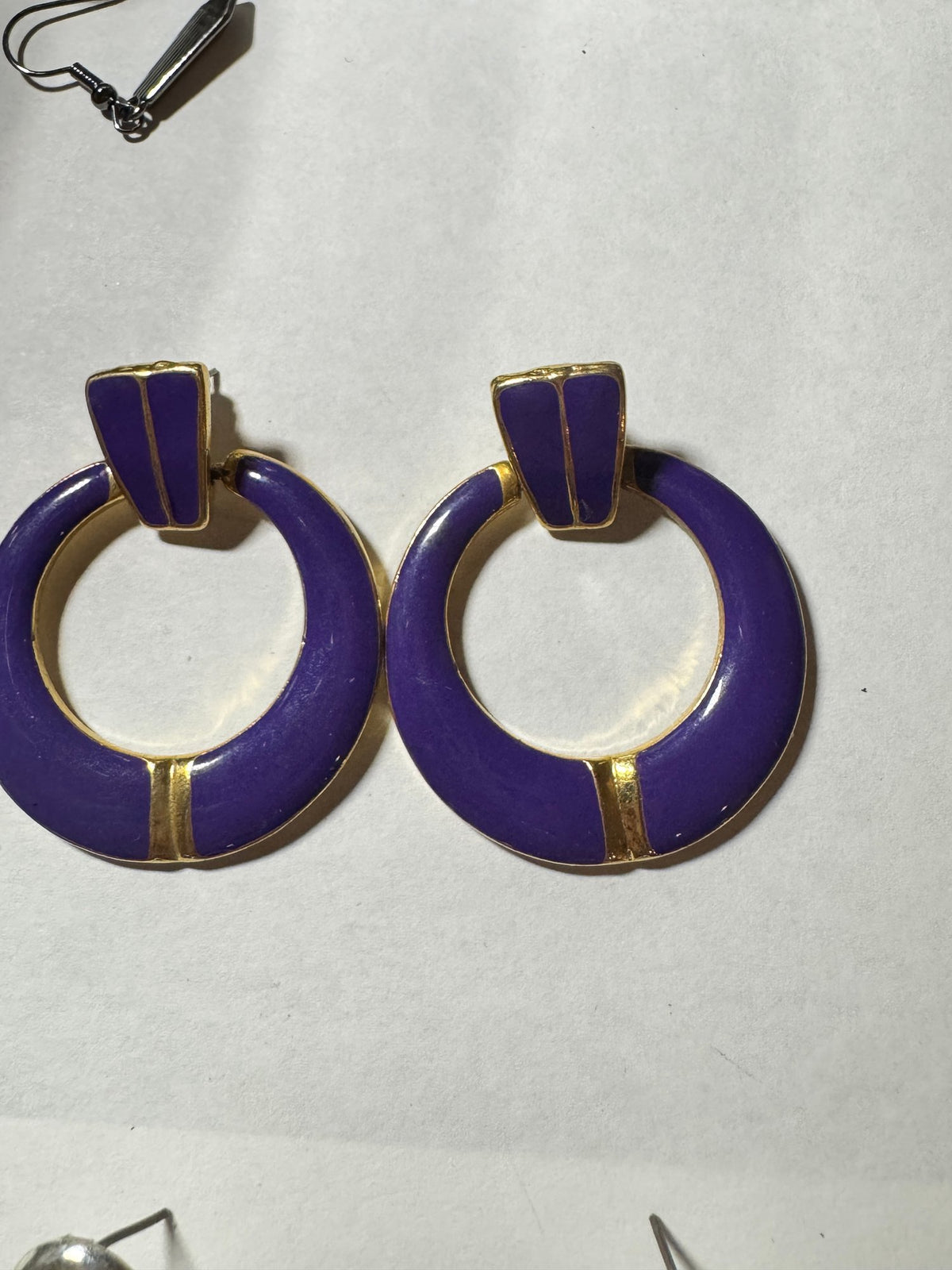Purple Enamel Hoop Earrings · Mod-style · Gold-Tone Statement — photo 2