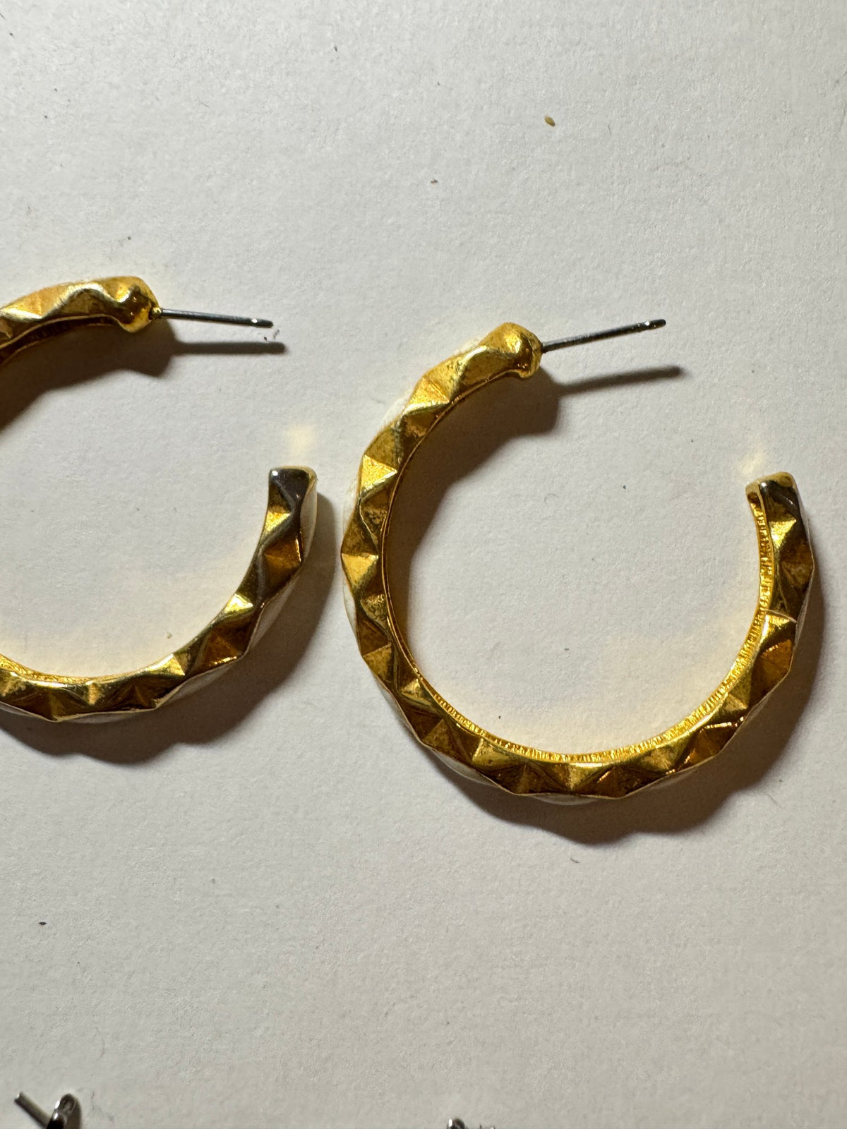 Gold-Tone Pyramid Stud Hoop Earrings · Textured Statement · Post — photo 2