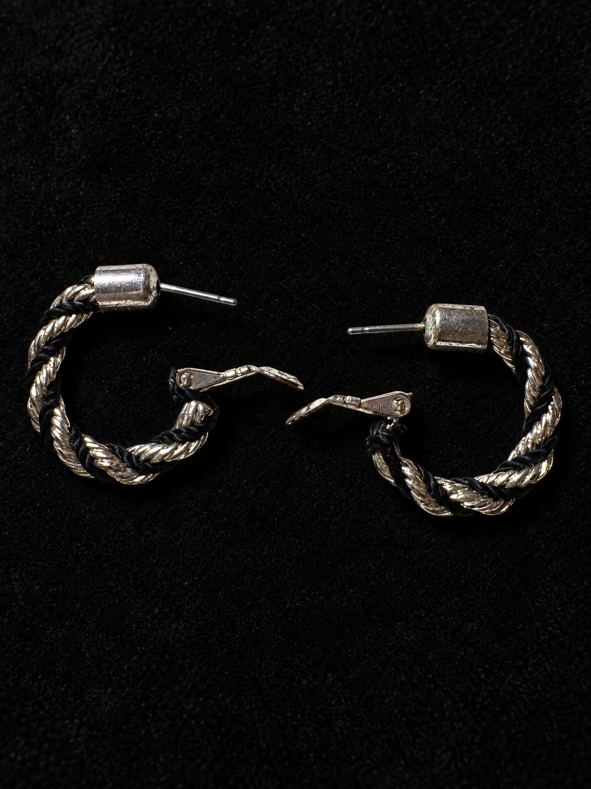 Silver-Tone & Black Rope Twist Hoop Earrings · Post