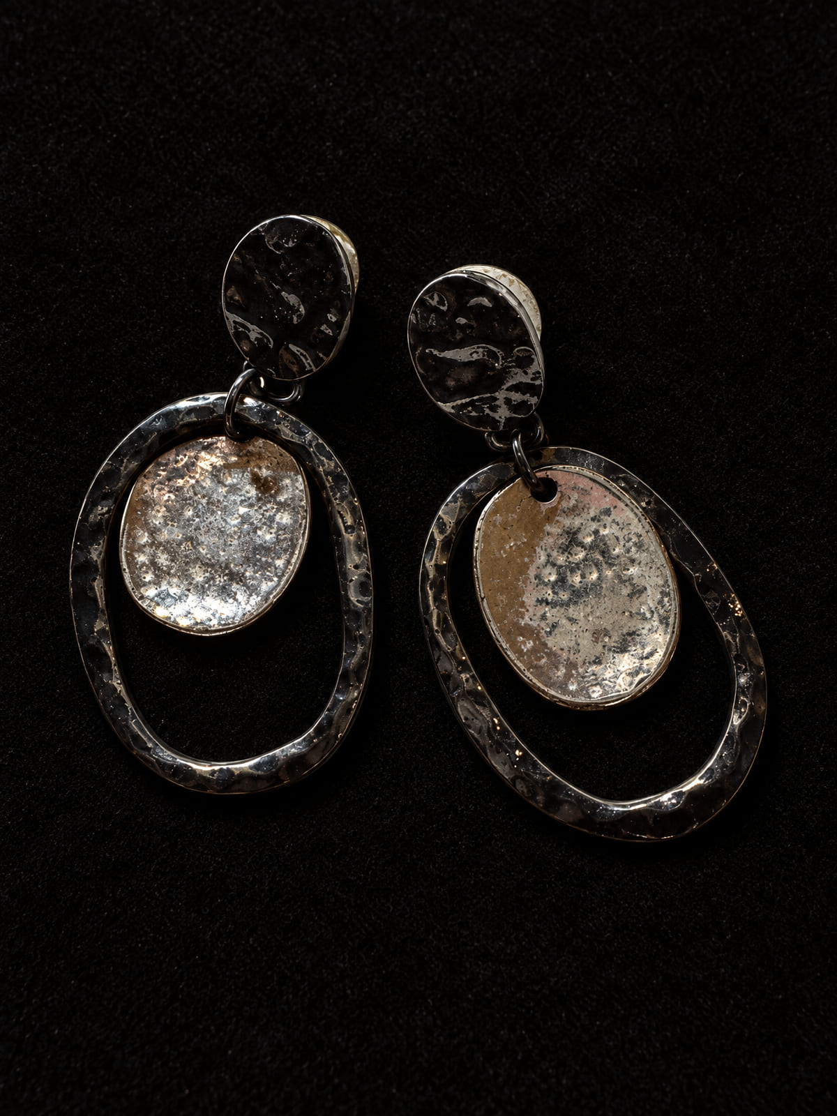 Oval Hoop Drop Earrings · Dark Silver-Tone · Artisan-Style