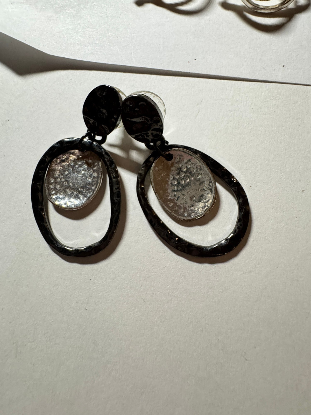 Oval Hoop Drop Earrings · Dark Silver-Tone · Artisan-Style — photo 2
