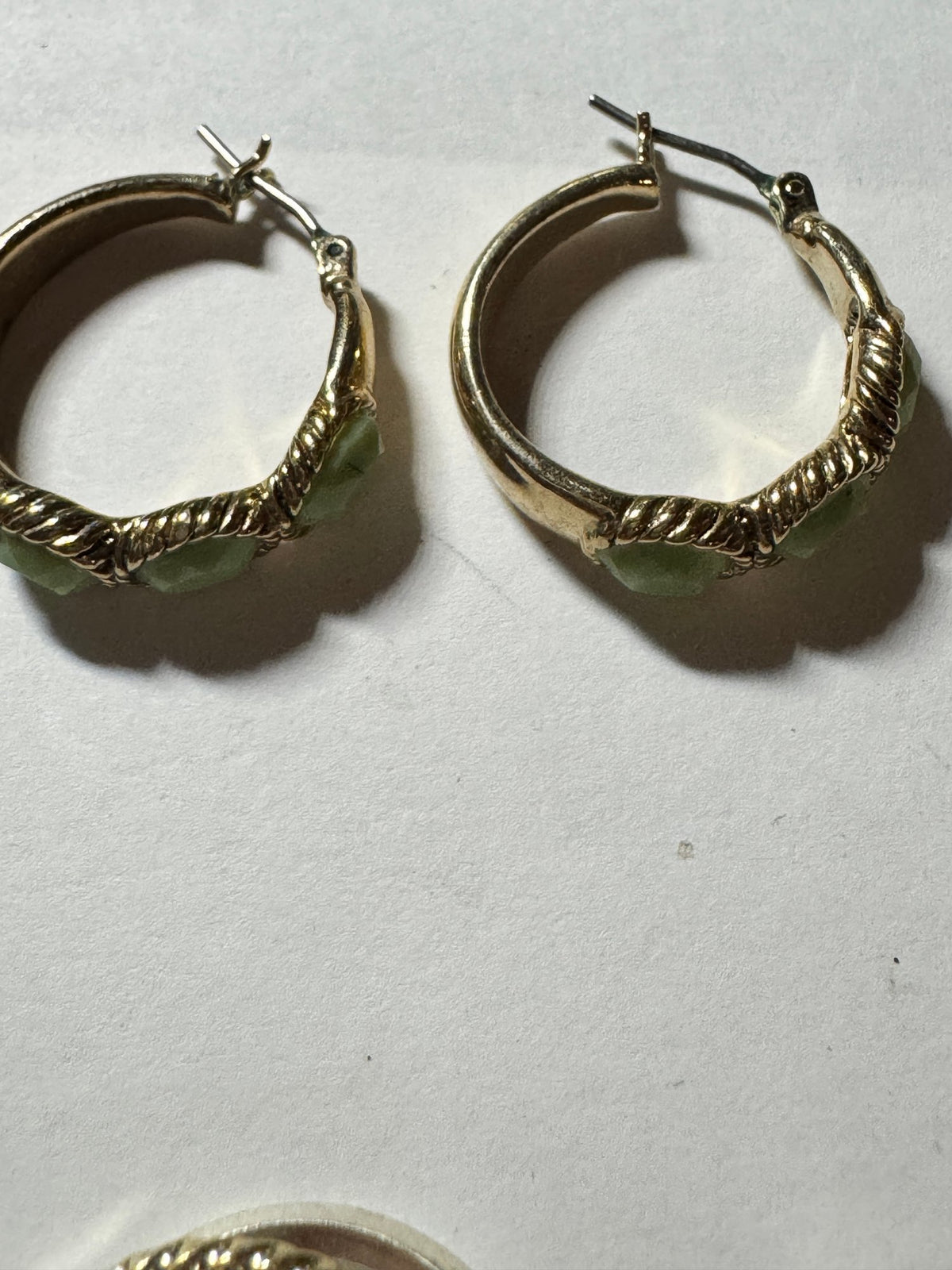 Hoop Earrings · Gold-Tone Rope Twist · Light Green Resin Beads — photo 2