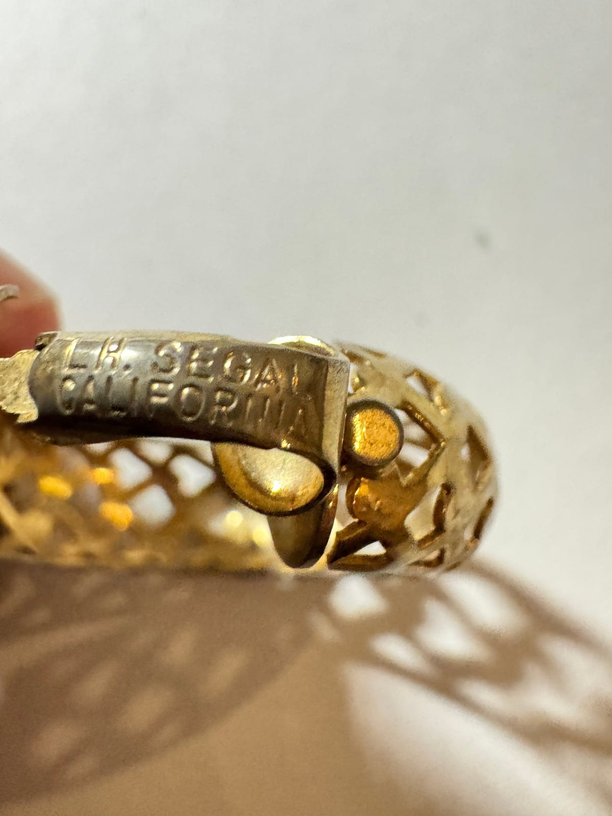 L.R. Segal California · Gold-Tone Lattice Hoop Earrings · Signed — photo 3