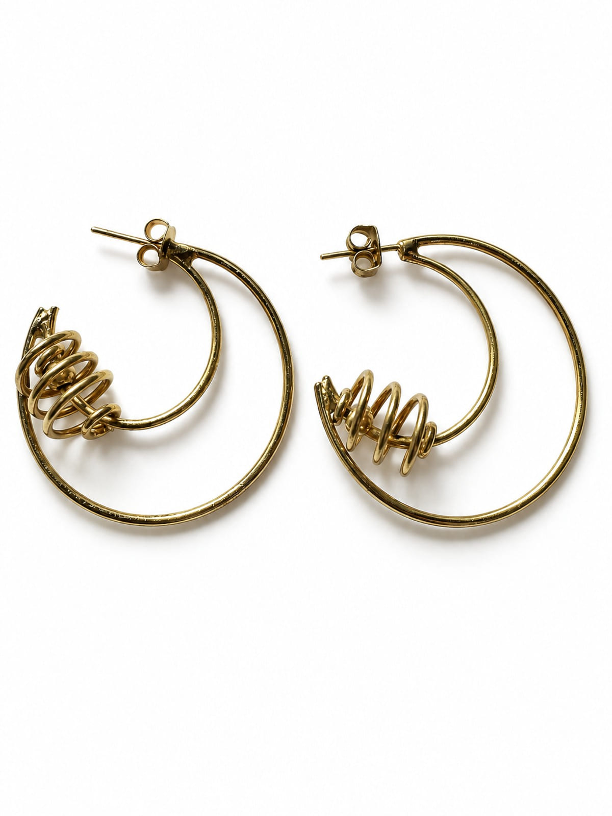 Double Hoop Earrings · Gold-Tone Spiral Accent · Statement