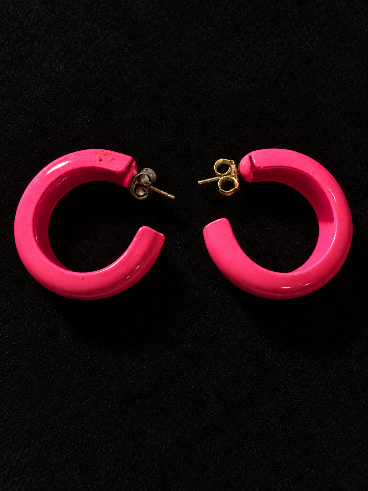 Hot Pink Enamel Hoop Earrings · Bold Color · Gold-Tone Posts