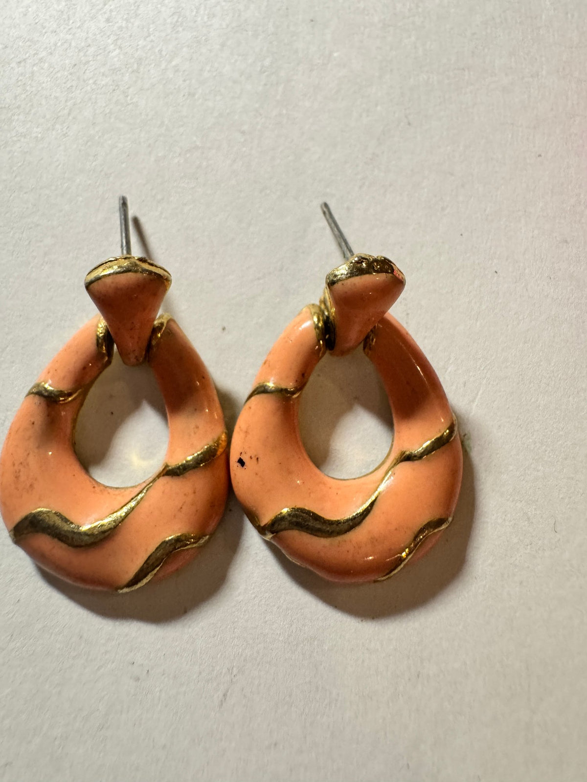Peach Enamel Drop Earrings · Gold-Tone Wave Detail · Post — photo 2