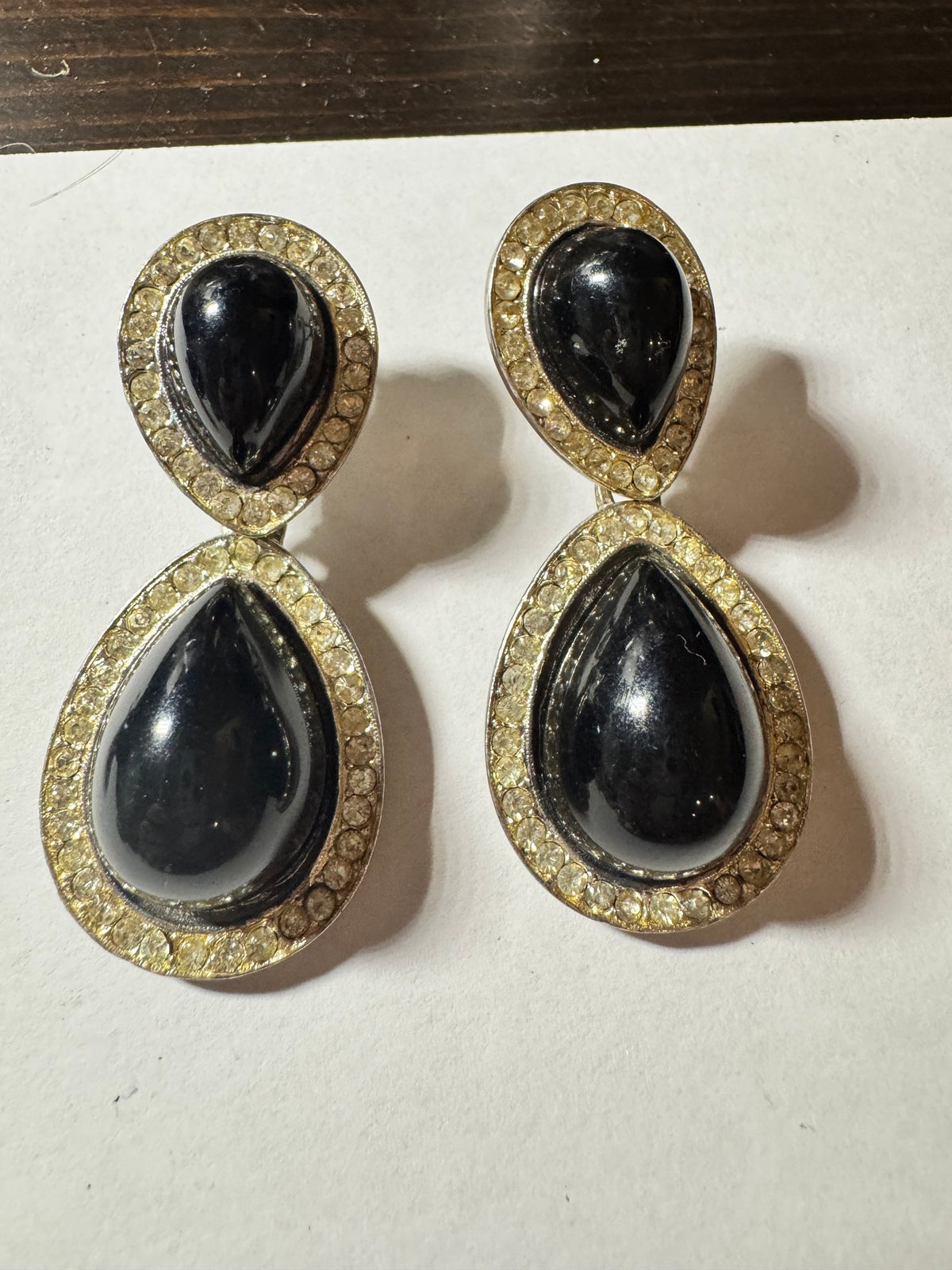 Double Drop Earrings · Statement · Black Enamel & Crystal-Look — photo 2