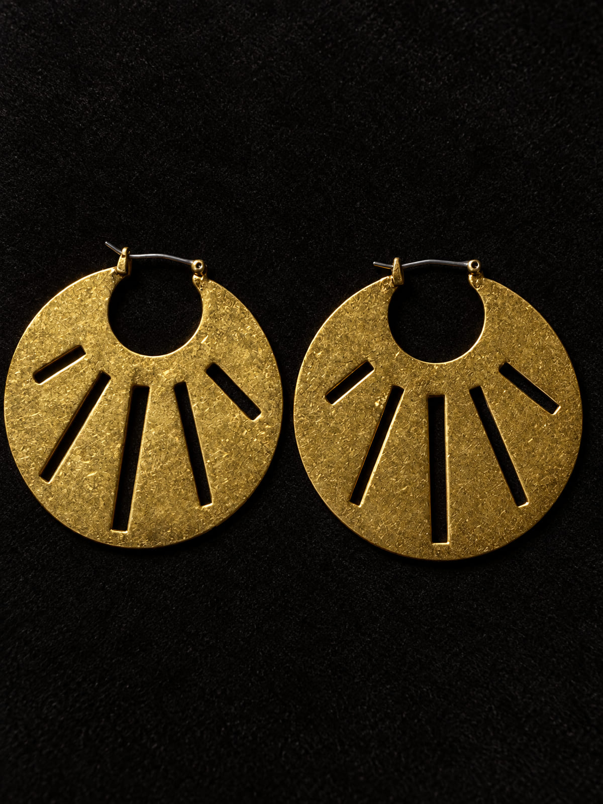 Gold-Tone Sunray Hoop Earrings · Statement · Large Hammered Disc