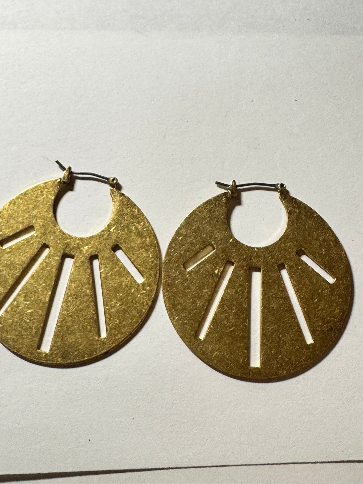 Gold-Tone Sunray Hoop Earrings · Statement · Large Hammered Disc — photo 2