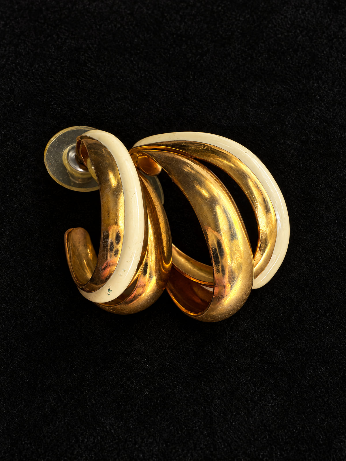 Triple-Hoop Clip-On Earrings · Gold-Tone & Cream Enamel · Statement
