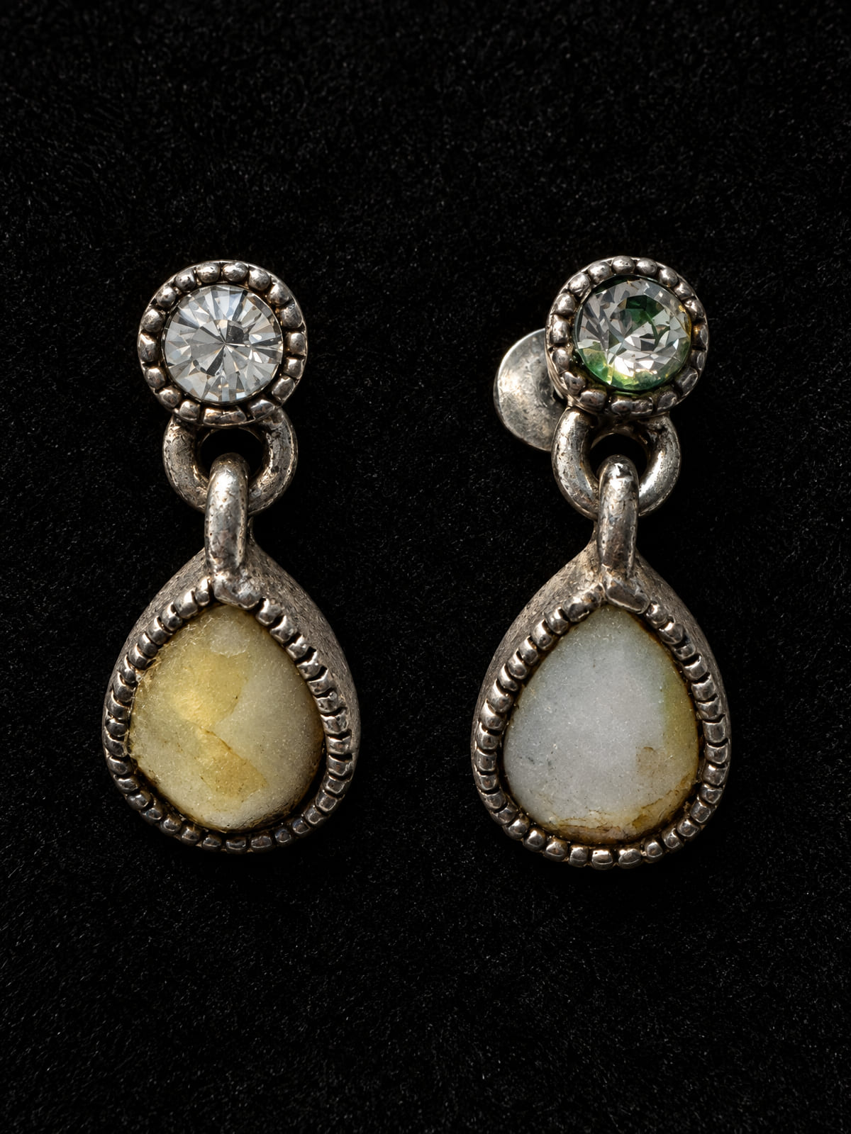 Drop Earrings · Silver-Tone Teardrop & Crystal-Look Stud · Cream
