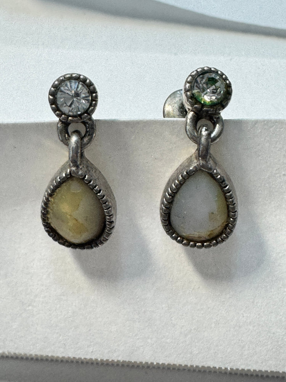 Drop Earrings · Silver-Tone Teardrop & Crystal-Look Stud · Cream — photo 2