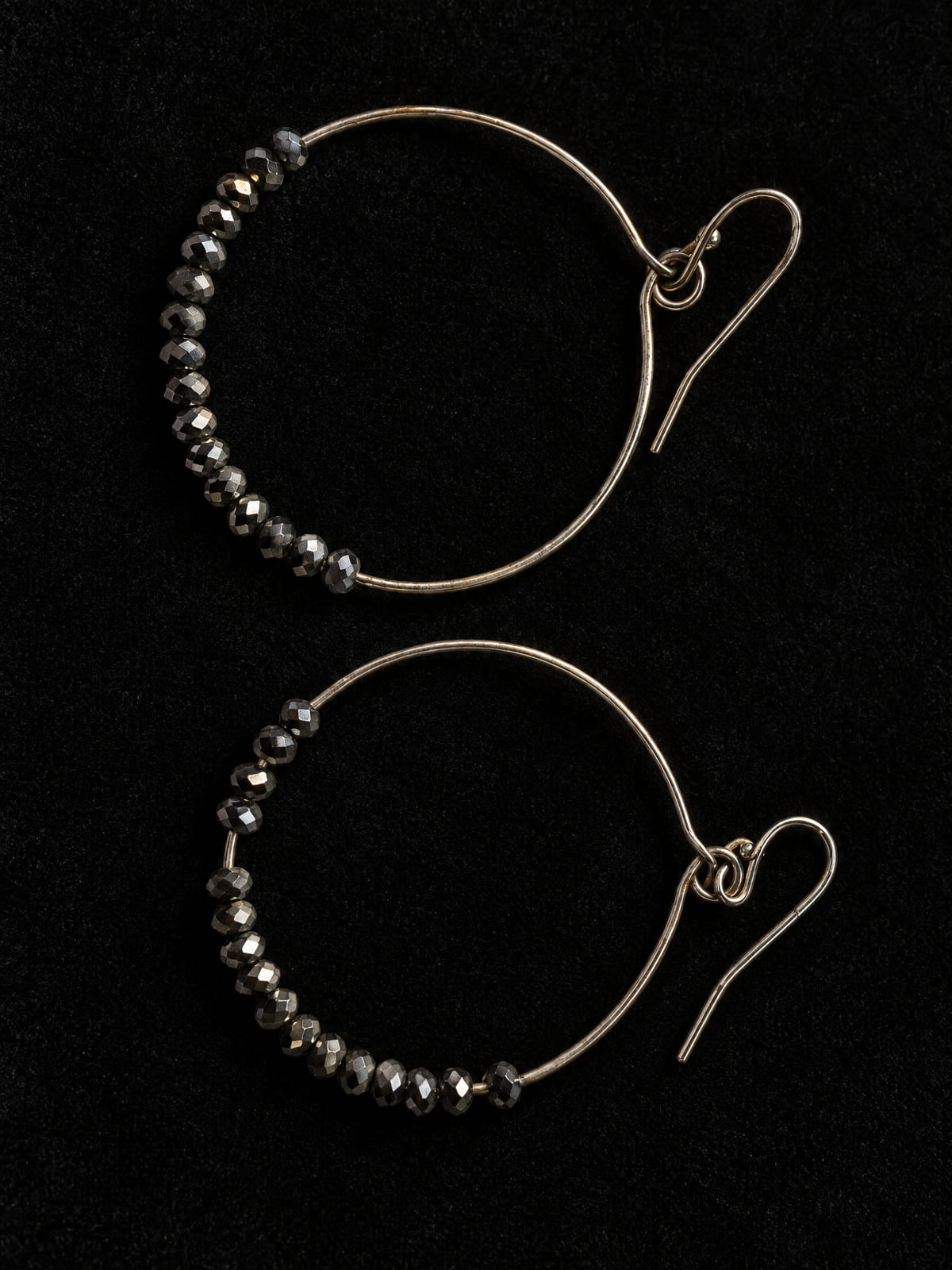 Hoop Earrings · Dark Metallic Beaded · Gold-Tone Wire Drops