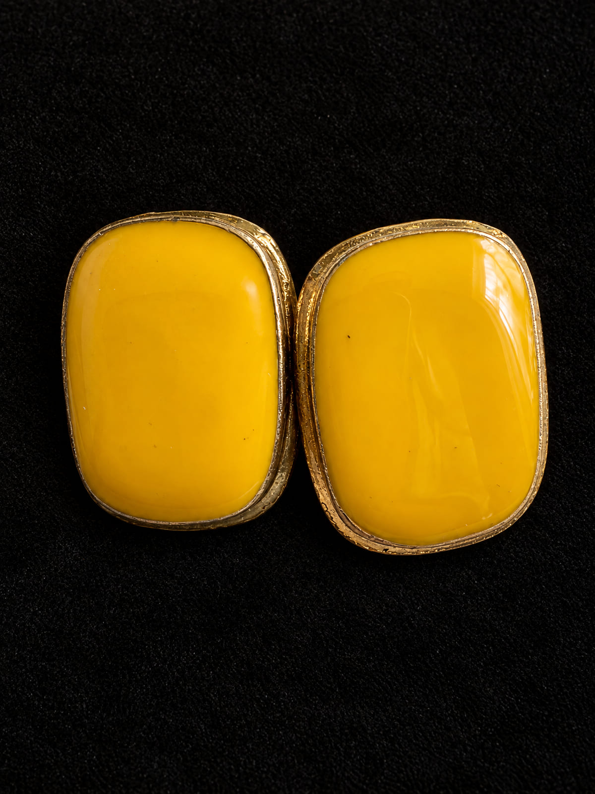 Vintage Mustard Enamel Earrings · Mod-style · Gold-Tone Post-Back
