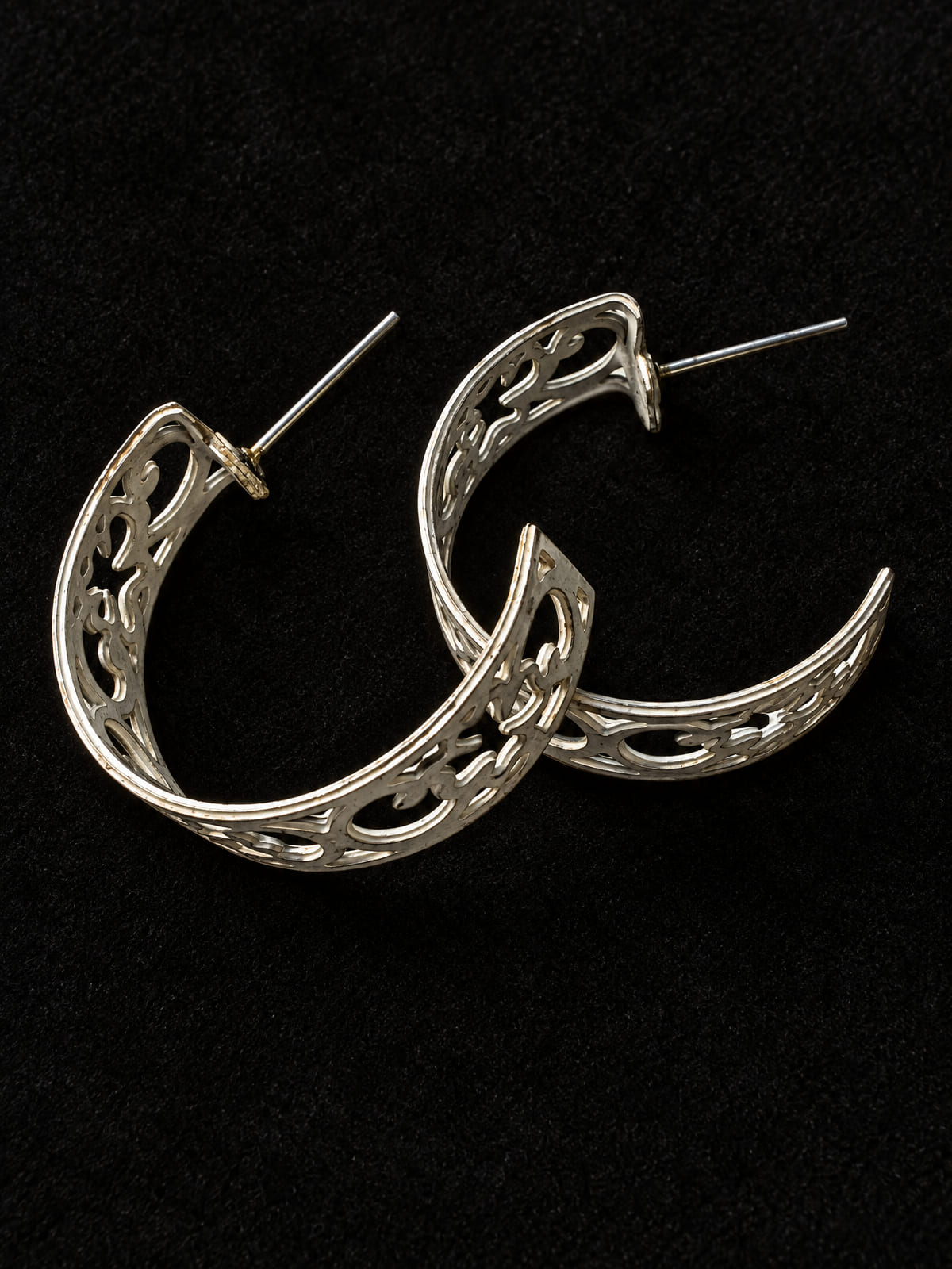 Filigree Hoop Earrings · Scrollwork Silver-Tone · Post Back