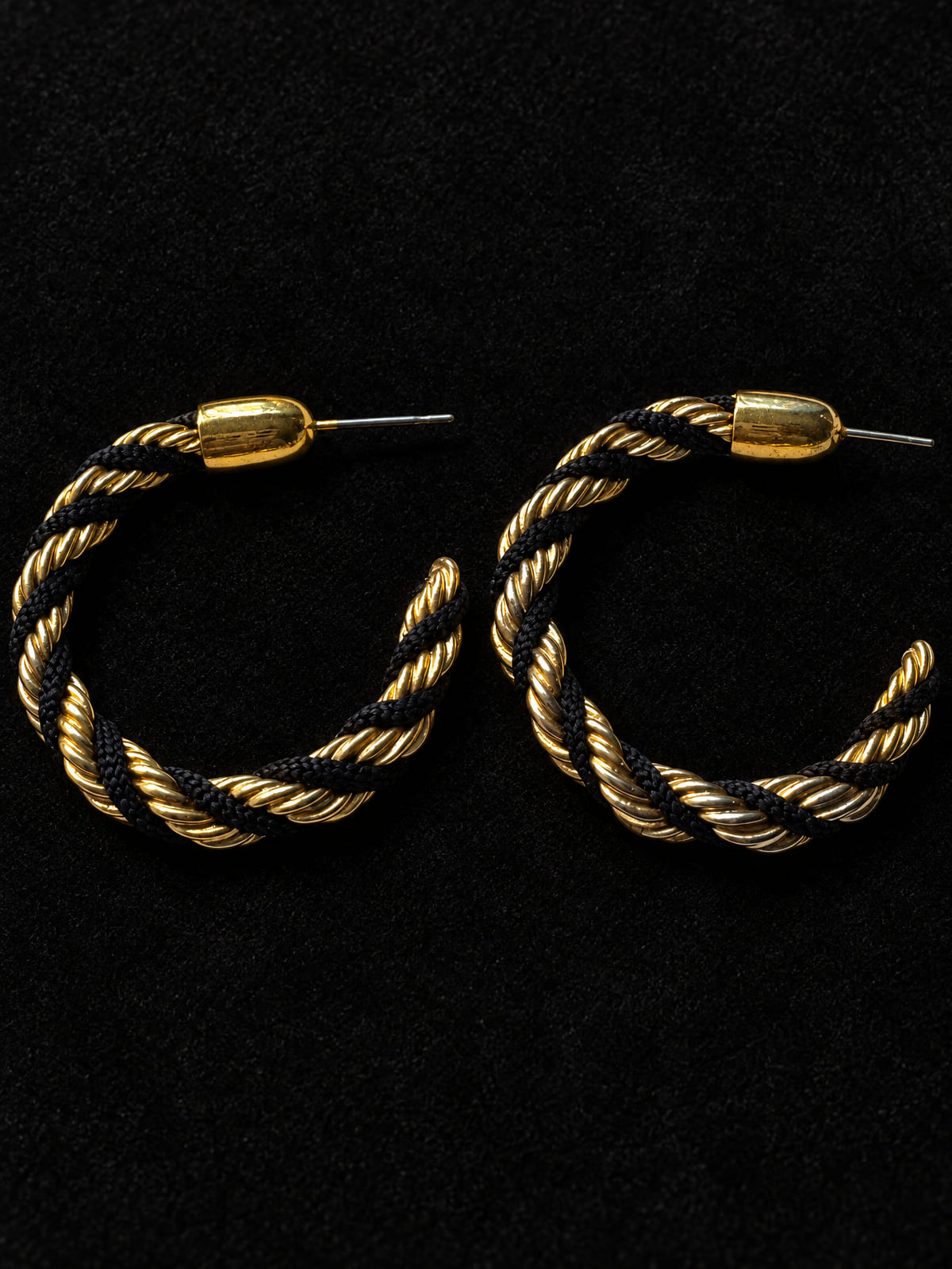 Twisted Rope Hoop Earrings · Gold-Tone & Black · Statement Hoops