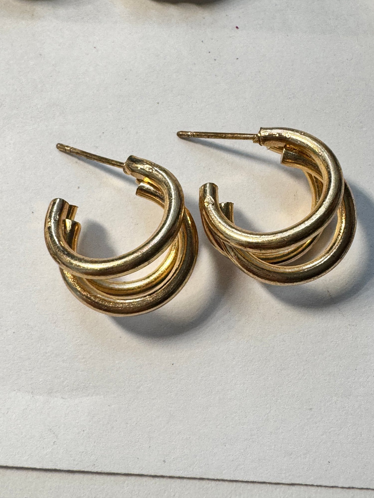 Triple-Band Hoop Earrings · Minimalist · Gold-Tone Post — photo 2