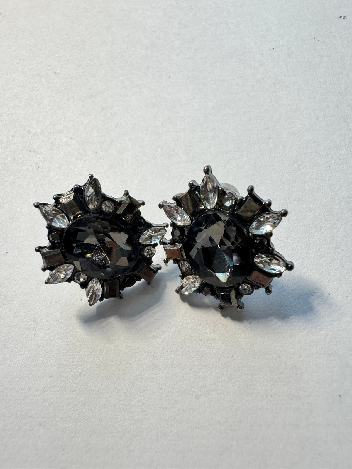 Clip-On Earrings · Statement Cocktail · Black Glass & Clear Rhinestone — photo 2