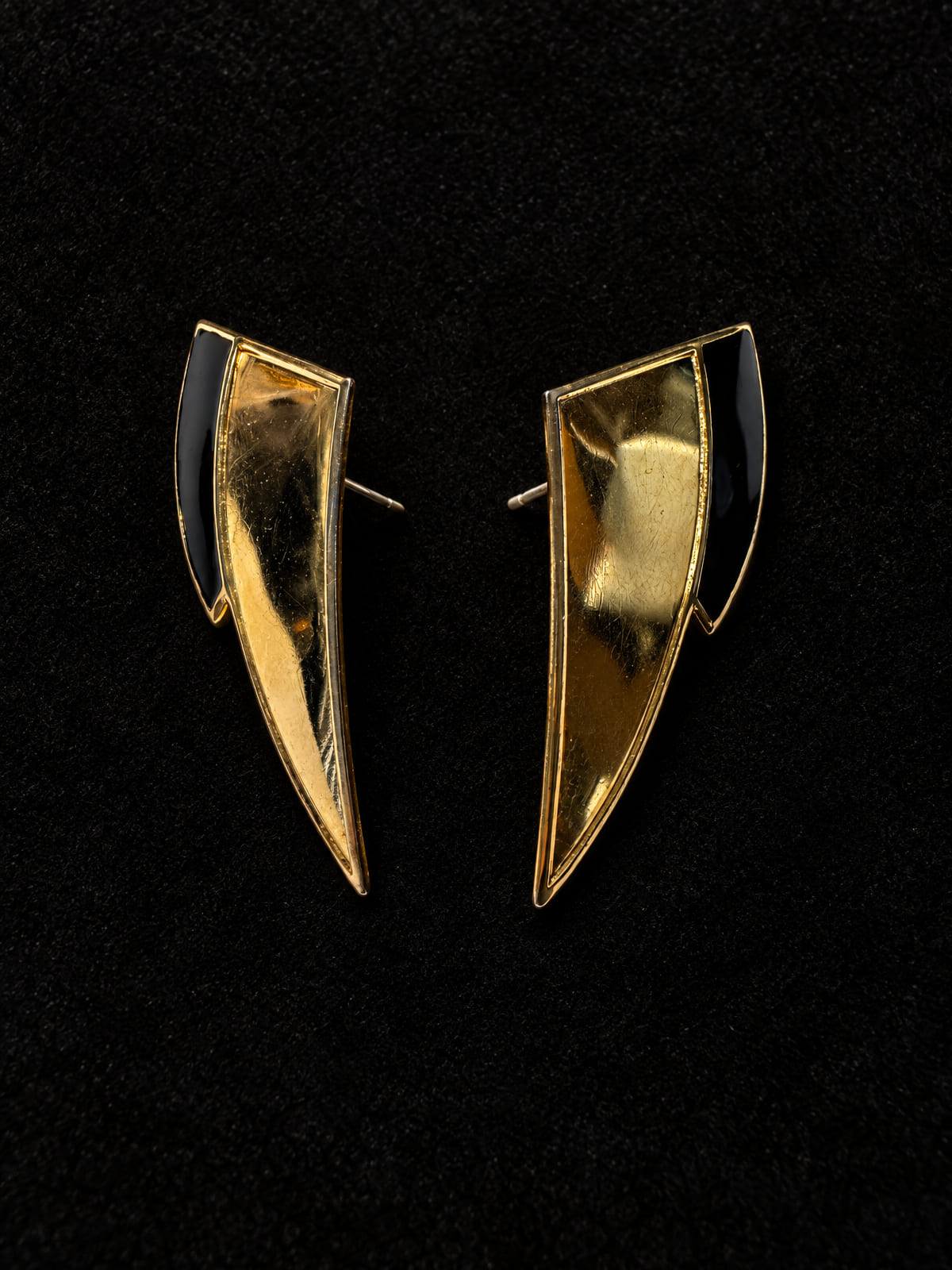 Gold-Tone & Black Enamel Earrings · Art Deco-Style · Post