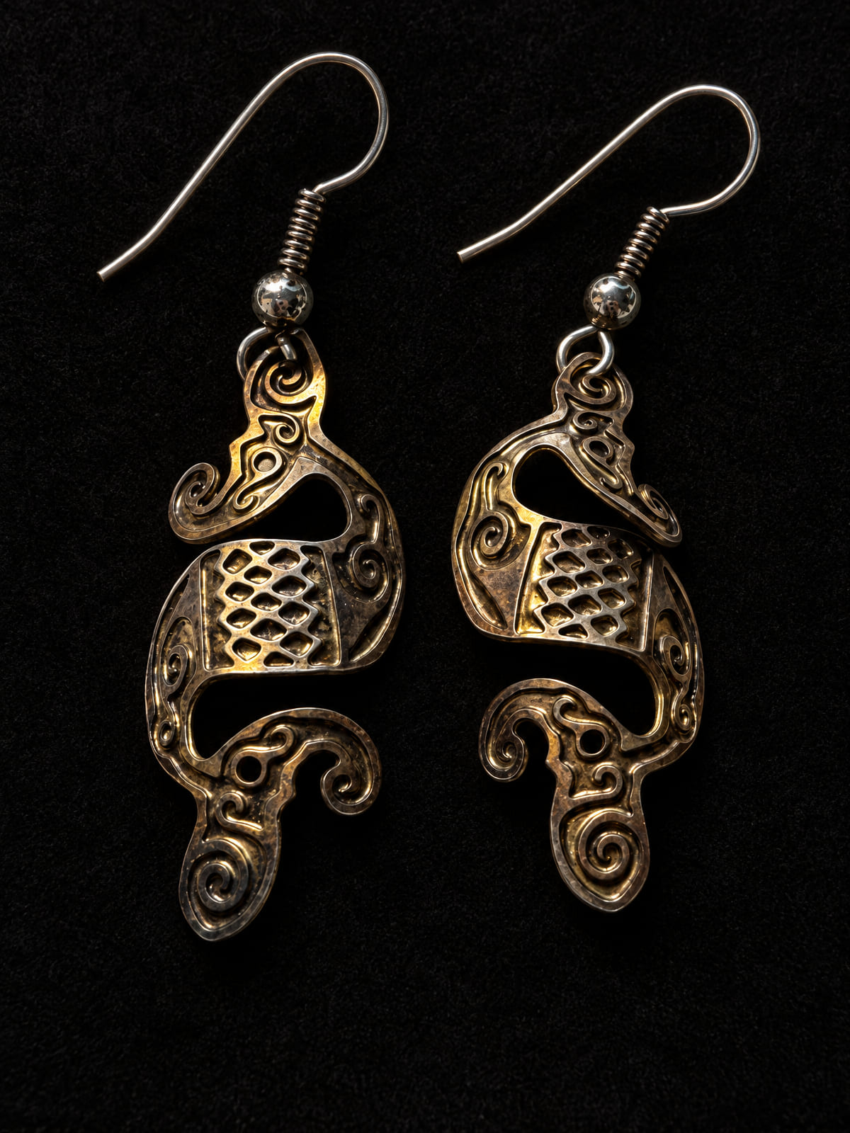 Ornate Dangle Earrings · Art Nouveau-Style · Gold-Tone Scrollwork