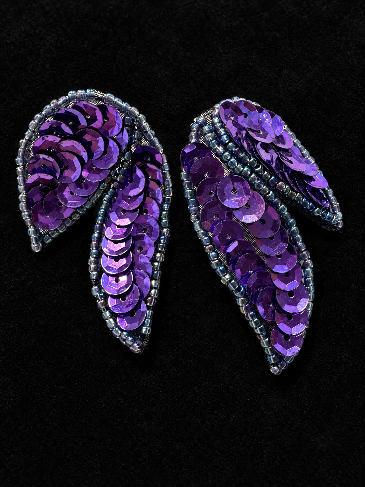 Purple Sequin Leaf Earrings · Statement · Blue-Tone Seed Bead