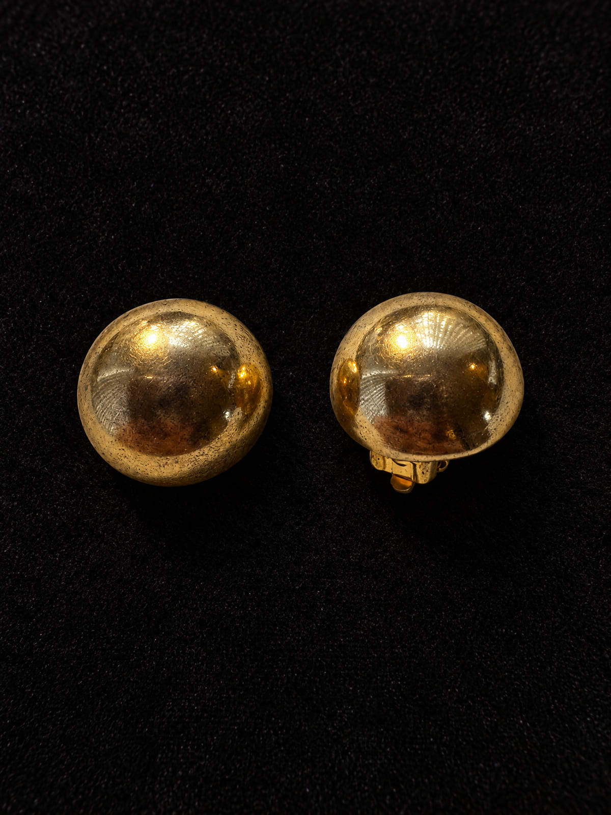 Gold-Tone Dome Clip-On Earrings · Bold Round Button · Vintage