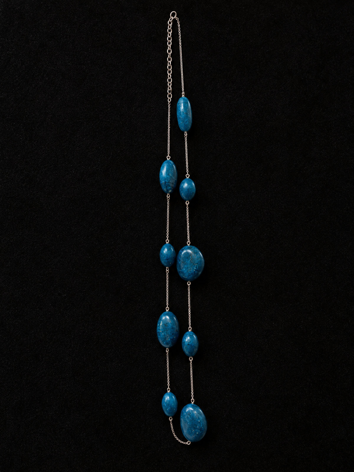 ⚜️ Teal Blue Bead Station Necklace | Long Single Strand | Silver-Tone Chain 💗 — photo 3