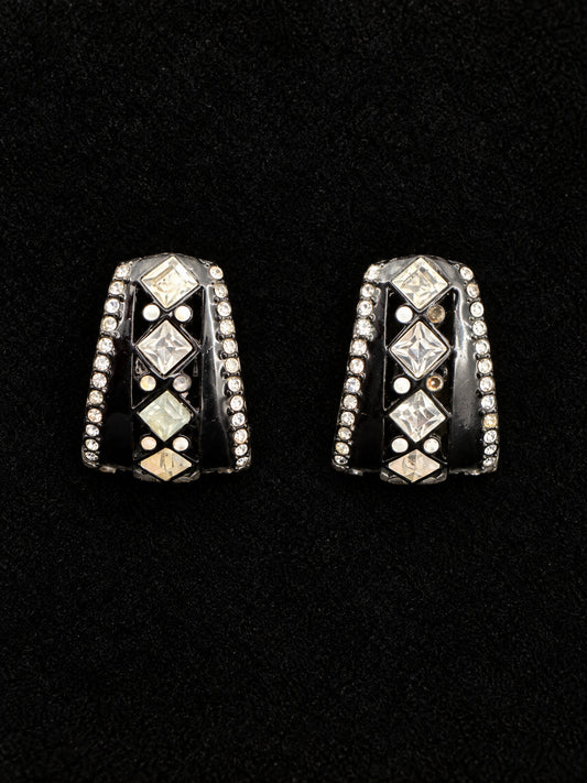 ⚜️ St. John | Crystal Half-Hoop Clip-on Earrings | Black Enamel & Rhinestone 💗