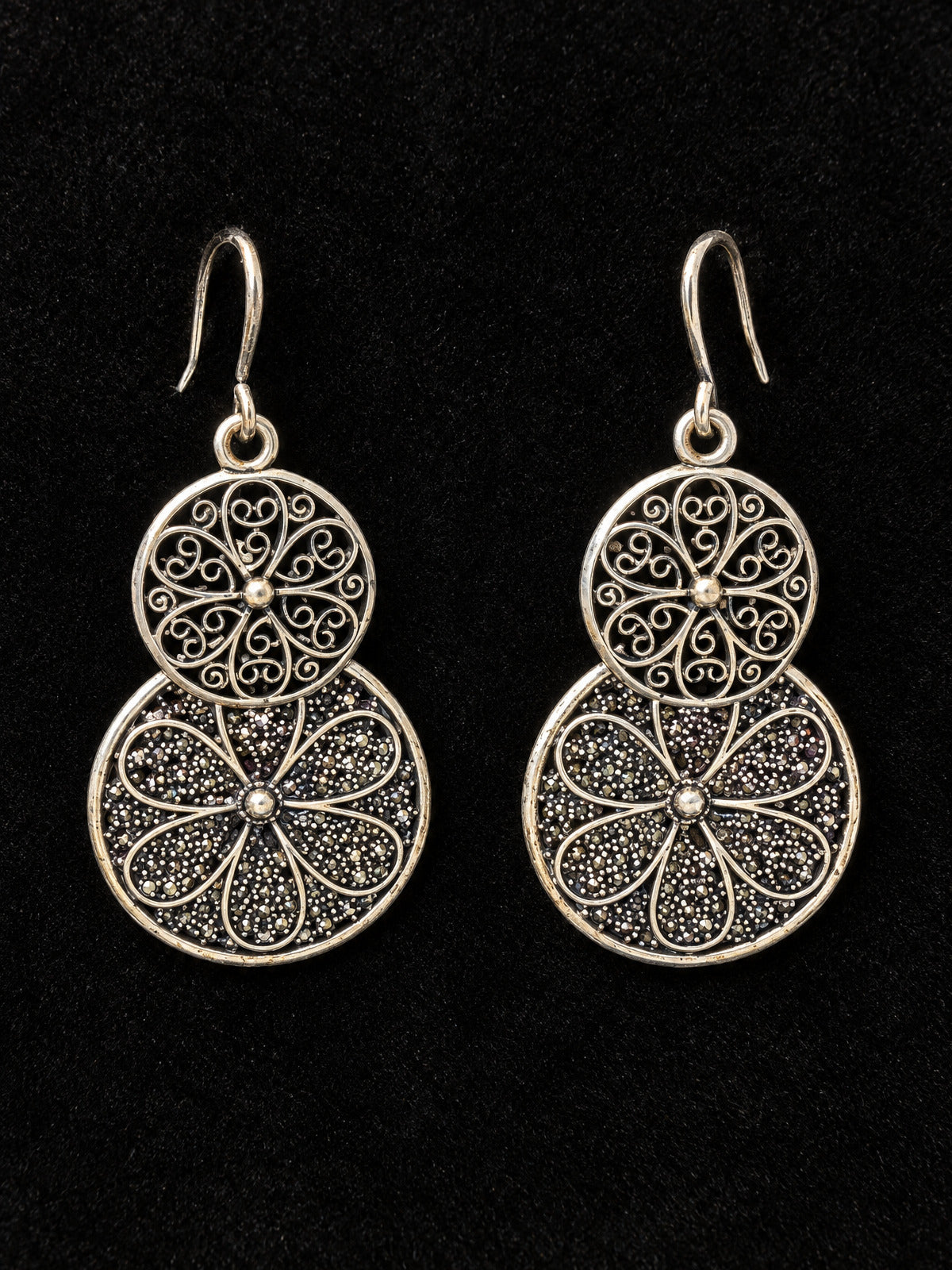 ⚜️ Filigree Drop Earrings | Double Disc Scrollwork | Silver-Tone 💗