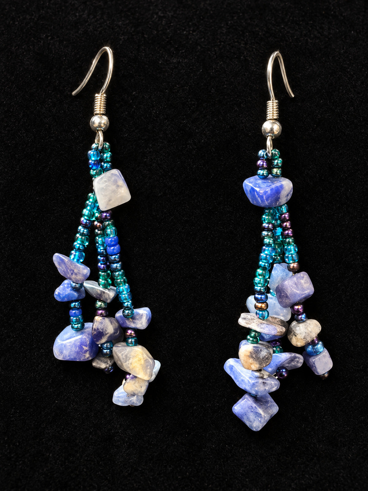 ⚜️ Artisan Dangle Earrings | Sodalite Chips & Seed Beads | Blue Teal 💗