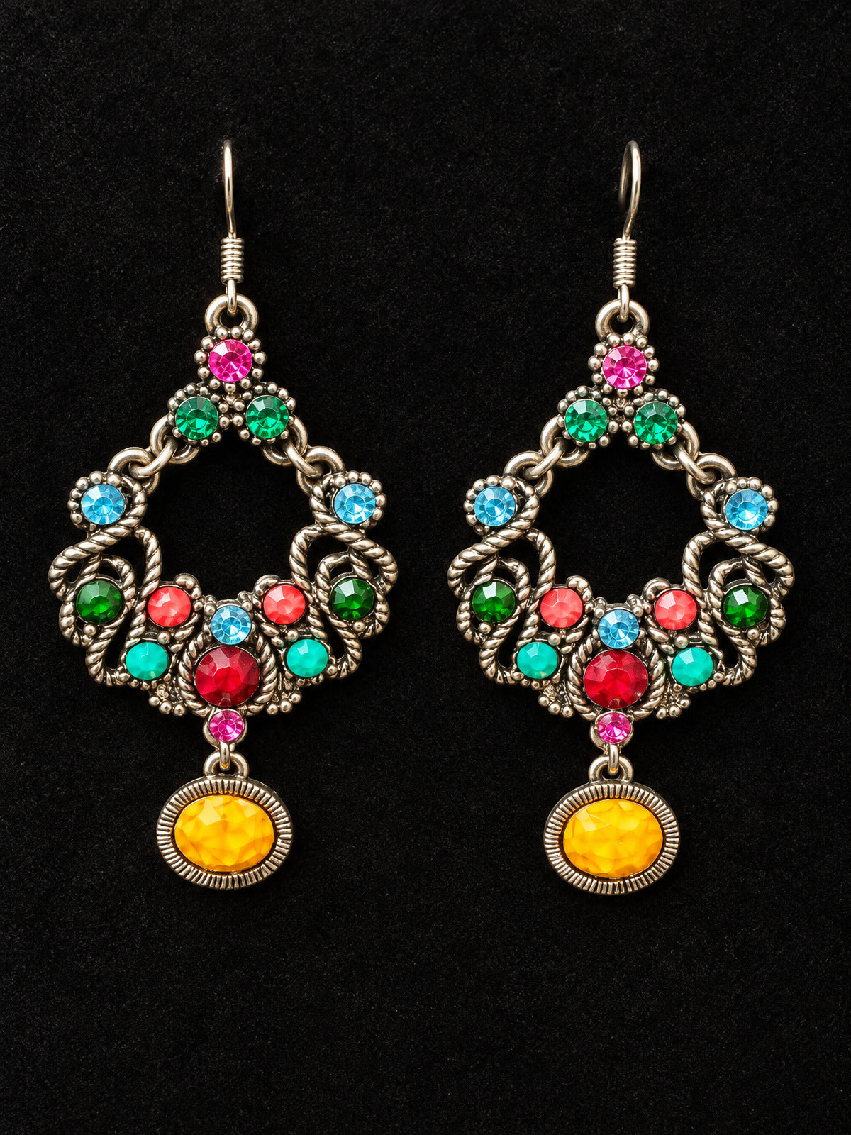 ⚜️ Chandelier Drop Earrings | Multicolor Crystal | Boho Filigree 💗