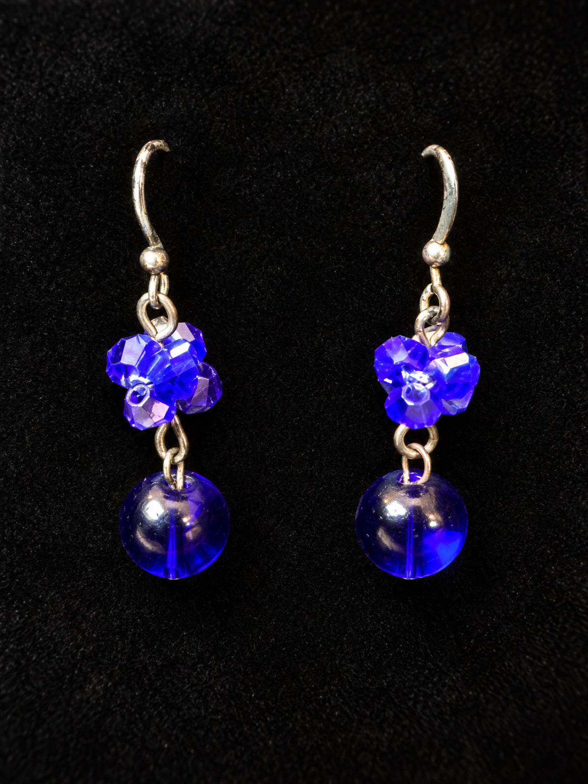⚜️ Glass Crystal Drop Earrings | Cobalt Blue Beads | Shepherd Hook 💗
