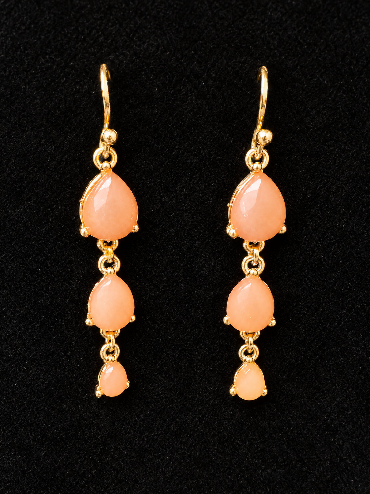 ⚜️ Drop Earrings | Triple Peach Cabochon | Gold-Tone Wire 💗