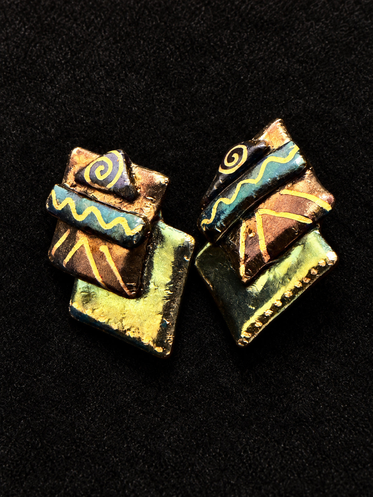 ⚜️ Geometric Enamel Clip-Ons | Stacked Square | Multicolor Gold-Tone 💗