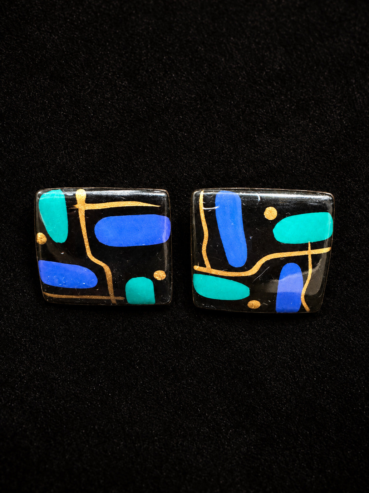 ⚜️ Statement Earrings | 80s Abstract Enamel | Black Turquoise Cobalt Gold 💗