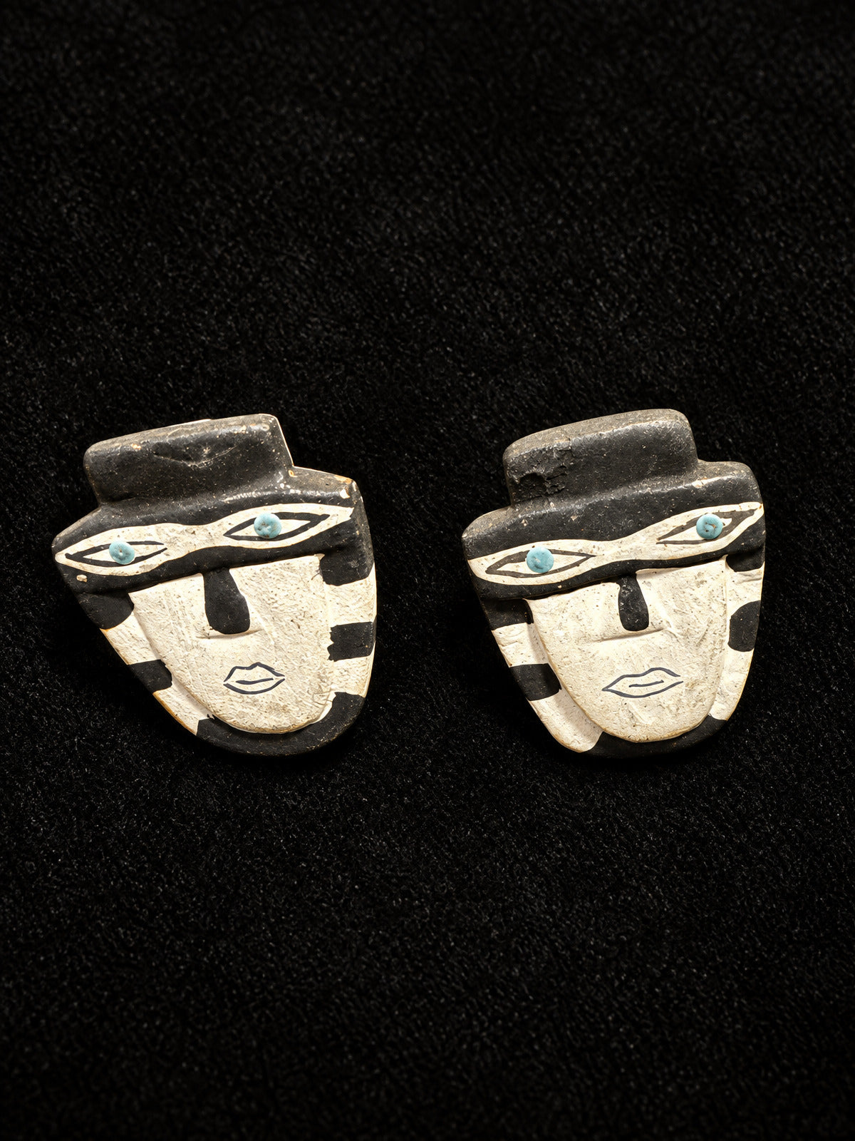 ⚜️ Carved Stone Face Earrings | Turquoise Inlay | Black White 💗