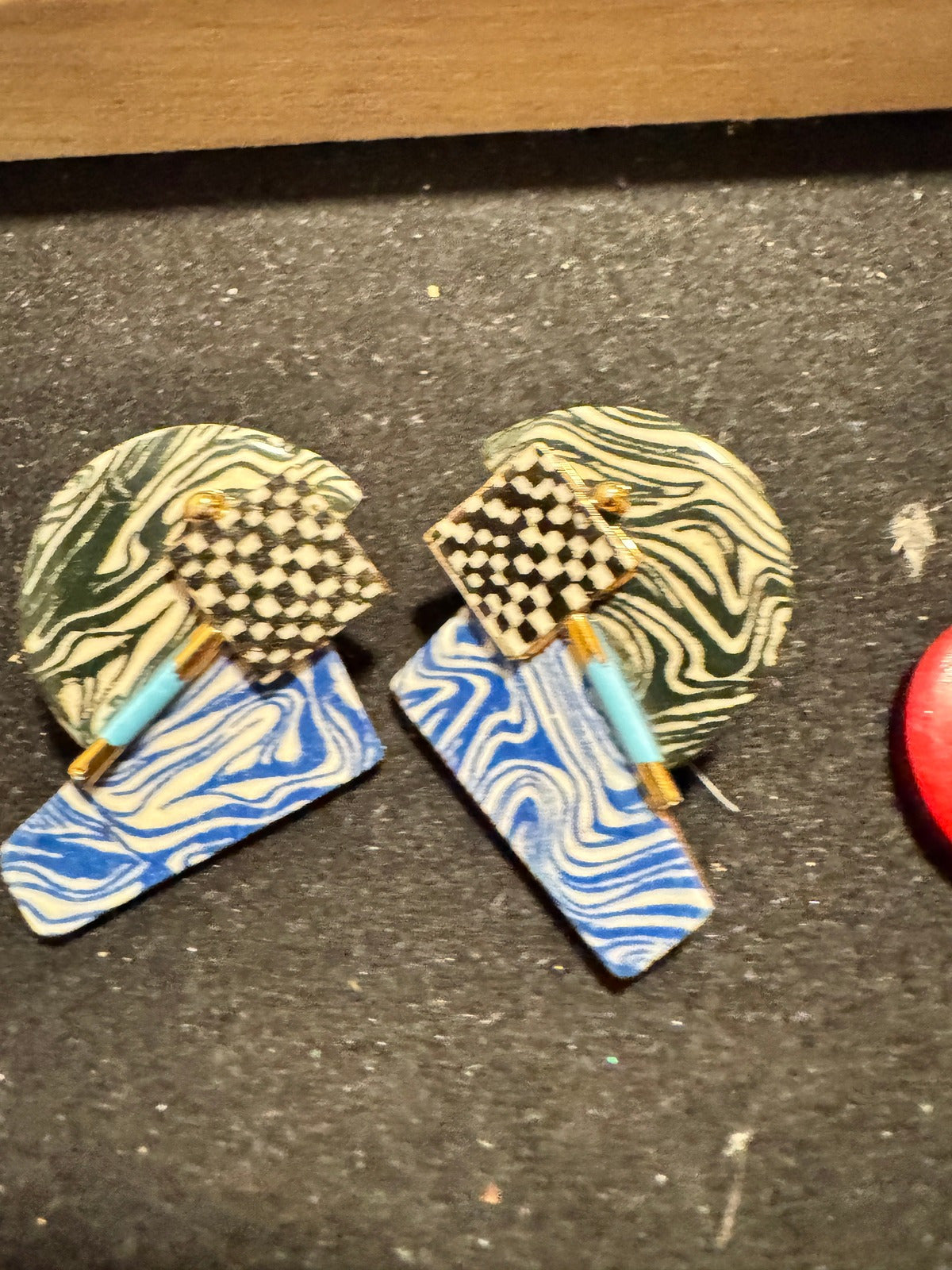 ⚜️ Artisan Statement Earrings | Mixed-Pattern Geometric | Green Blue Gold 💗 — photo 2