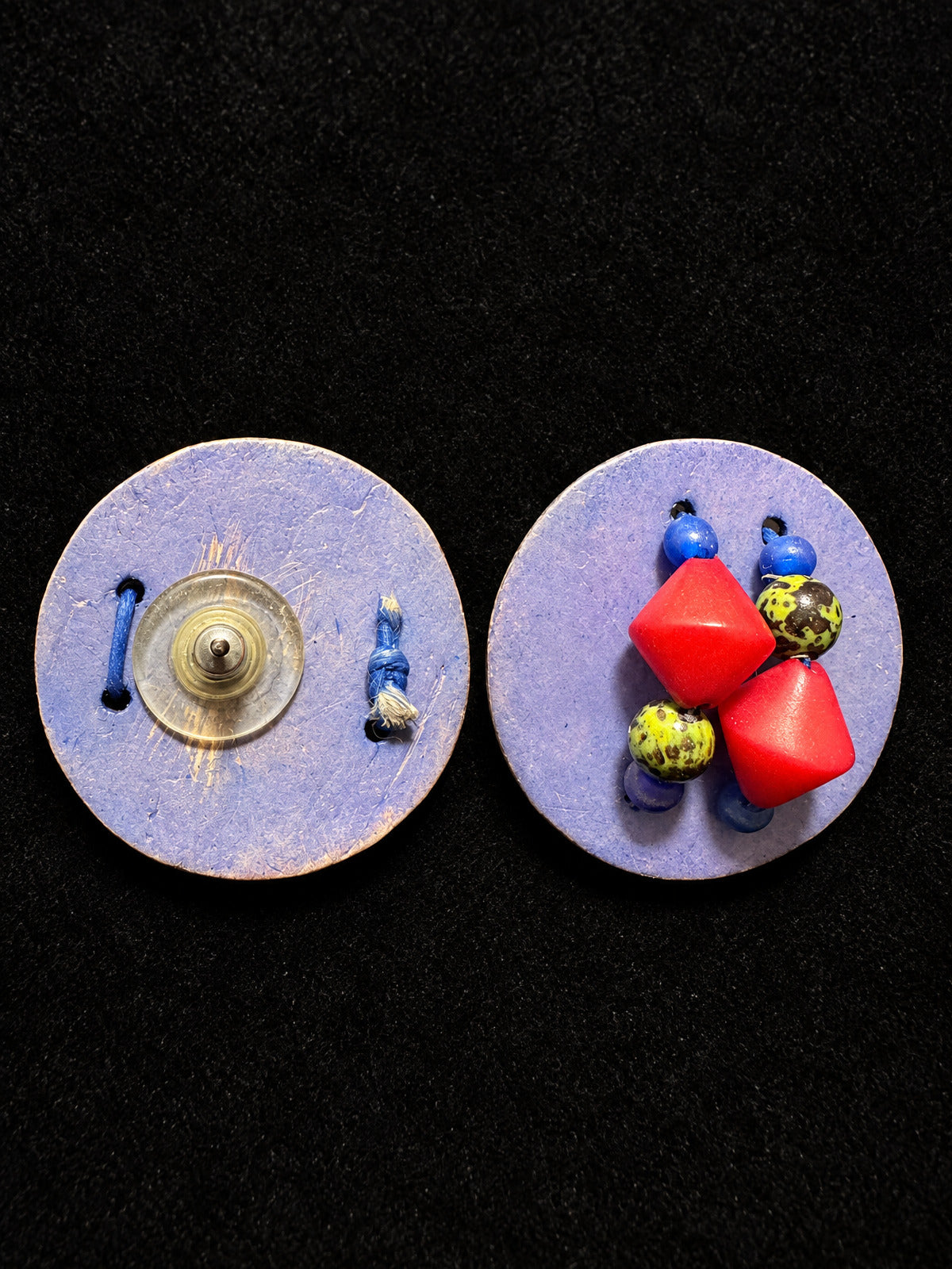 ⚜️ Artisan Wood Disc Earrings | Bold Beaded Statement | Purple Red 💗